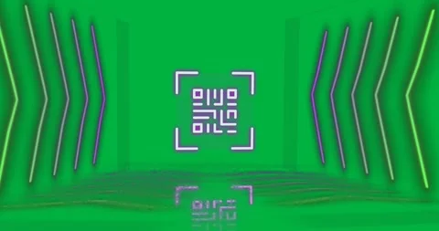 Animation of flickering purple QR code with neon arrows. Vidéo 347307848