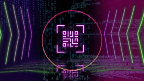 Animation of flickering qr code and data processing Stock Footage 326424169