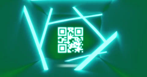 Animation of flickering QR code with blue lines. Stock Footage 325030238