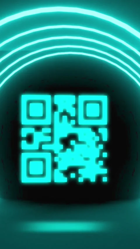 Animation of flickering qr code over circle neon lights 스톡 동영상 321991215