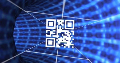 Animation of flickering qr code over tunel of neon lights 動画素材 327646014