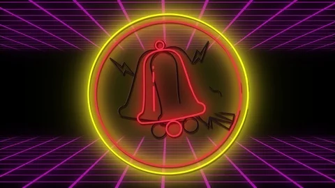Animation of flickering red neon digital bell icon in a glowing circle Stock Footage 126093461