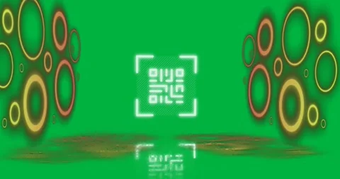 Animation of flickering white QR code with neon circles. Vidéo 347307838
