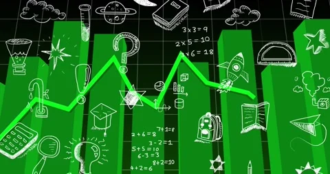 Animation of floating application icons drawing over multiple graphs against Stock Footage 327712793