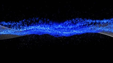 Animation of floating blue particles over parallel white curved lines, moving on Stock Footage 157347321