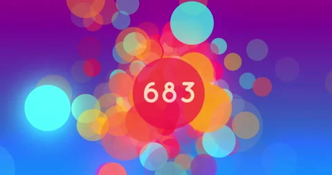 Animation of floating coloured circles and anumber in white on central red Video stock 148641017