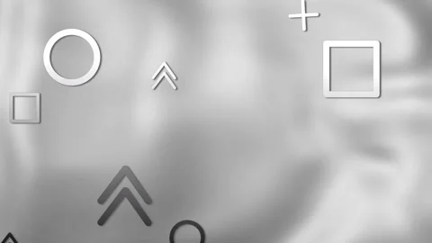 Animation of floating crosses, chevrons, squares and circles over grey blurred Stock Footage 260791121