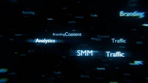 Animation floating digital marketing like SEO, Content, Ads, and Social Media Stock Footage 311856417
