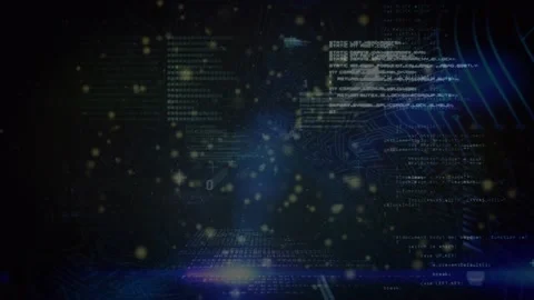 Animation of floating dots with binary codes and programming language moving in Stock Footage 326406870