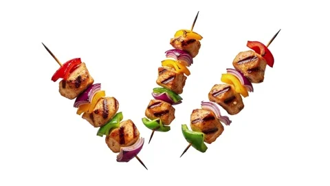 Animation of floating kebabs isolated on white Stock Footage 339340671