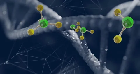 Animation of floating molecules over dna strand Stock Footage 267835228