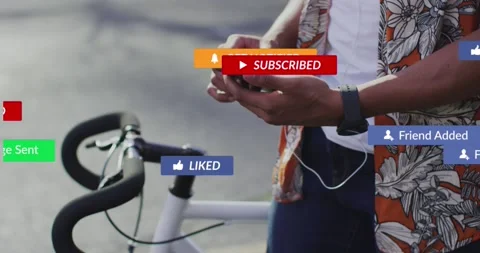 Animation of floating notifications, midsection of african american man with Stock Footage 330248356