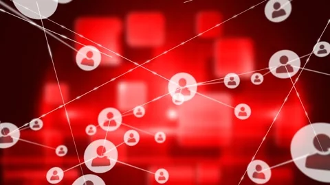 Animation of floating profile icons connecting with lines over red glowing boxes Stock Footage 328239789
