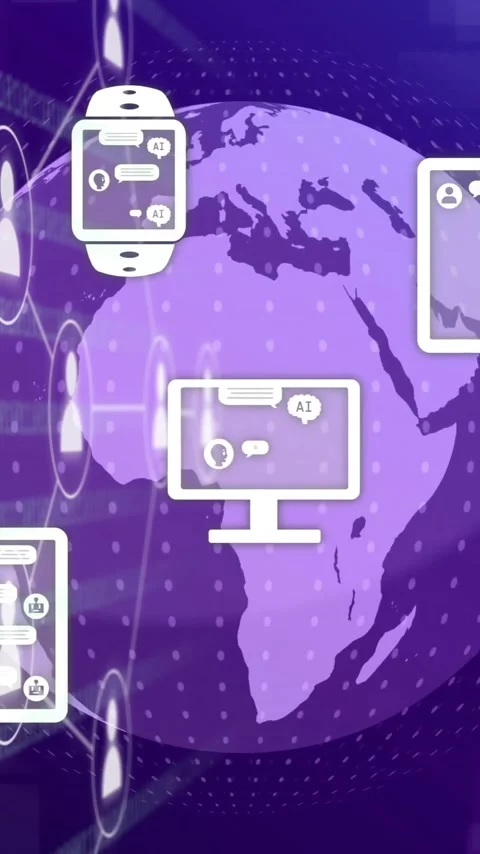 Animation of flowchart, application icons, binary codes and rotating globe over 스톡 동영상 343718907