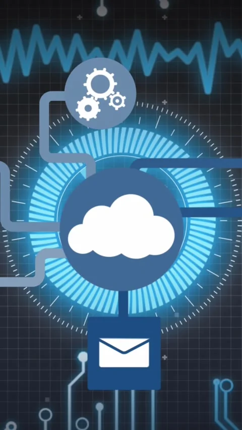 Animation of flowchart of icon over soundwaves and circuit board pattern on grid 스톡 동영상 321172075