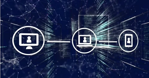 Animation of flowchart of icons and computer language with connected dots over Stock Footage 329770790