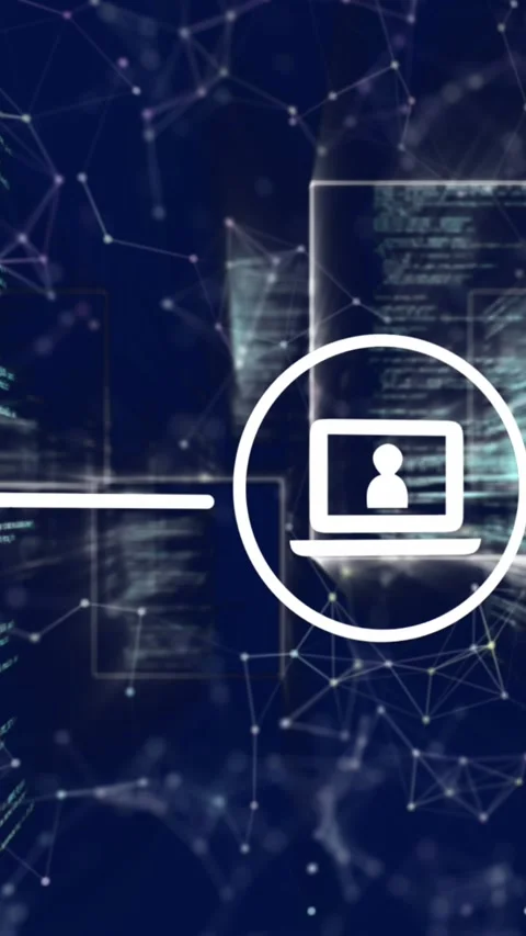 Animation of flowchart of icons and computer language with connected dots over Stock Footage 342010695