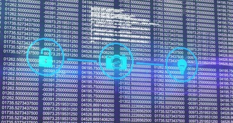 Animation of flowchart of icons with changing numbers and computer language over Stock Footage 329707936