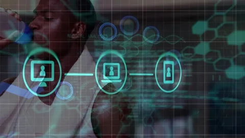 Animation of flowchart, palm and computer language, african american man Stock Footage 327063571