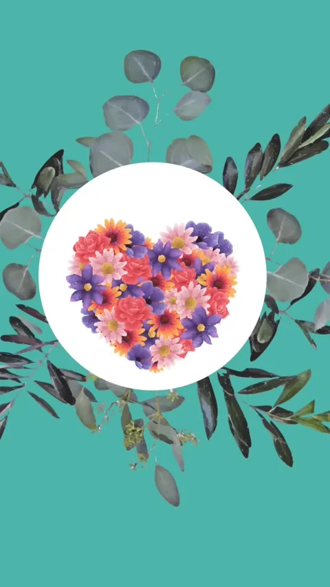Animation of flower heart moving in hypnotic motion on green background Stock Footage 342136297