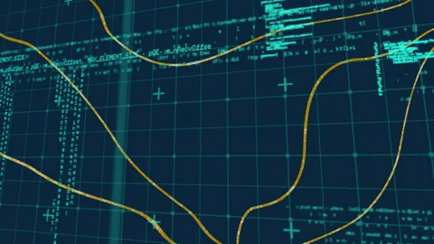 Animation of flowing lines and code grid representing data analysis in Stock Footage 305080450