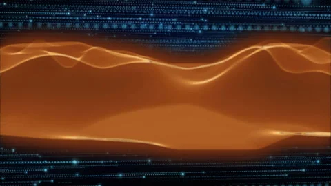 Animation of flowing orange waves over digital blue binary code background Stock Footage 304075313