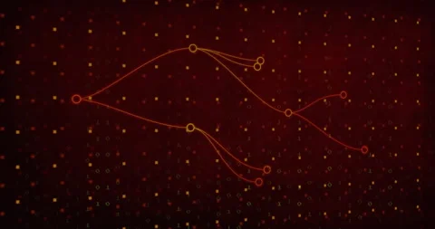 Animation of flowing red lines and nodes over digital binary code background Stock Footage 305058024