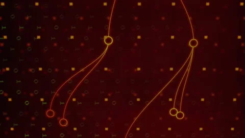 Animation of flowing red lines and nodes over digital binary code background Stock Footage 313370413