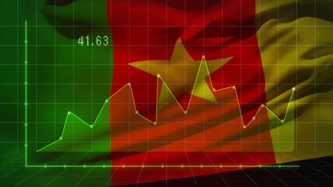 Animation of fluctuating line graph over Cameroon flag with number 33 Stock Footage 329561268