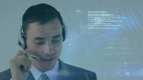 Animation of flying binary codes, programming language over caucasian man Stock Footage 216829310