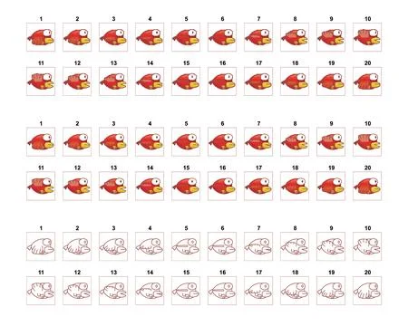Animation of a flying bird frame by frame. Stock Illustration