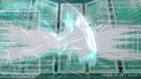 Animation of flying dots over rotating globe against programming languages on 스톡 동영상 329414000