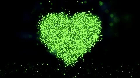 Animation of flying flickering particles form a heart sign or like symbol on Stock Illustration