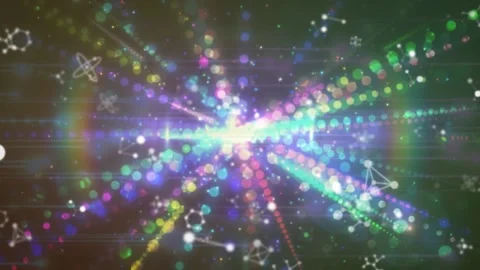 Animation of flying molecules over colorful explosion background Stock Footage 162922685