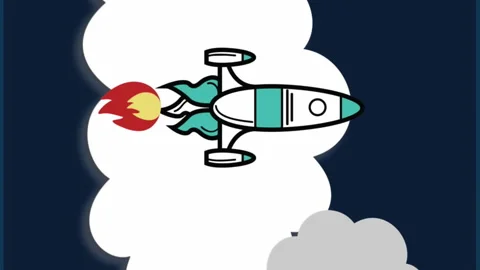 Animation of flying rocket over clouds against black background Stock Footage 312423086