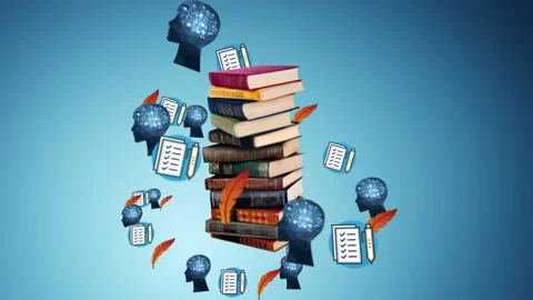 Animation of flying textbooks, to-do list, artificial intelligence and pen. 스톡 동영상 202199660