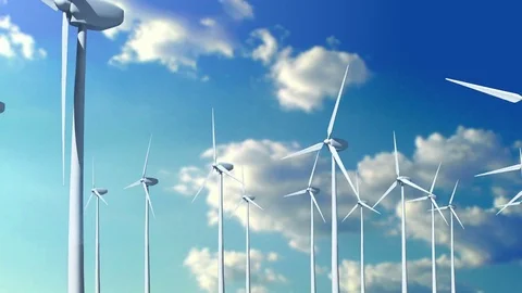 Animation of flying with wind turbines Stock Footage 77288518