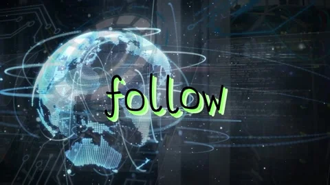 Animation of follow text on globe, lens flare, arc reactor, programming language Video stock 328240111