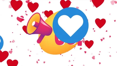 Animation of follow us text with megaphone and heart icons on white background Stock Footage 326102233