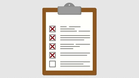Animation footage of checklist on clipboard with boxes being ticked Stockbeeldmateriaal 143645137