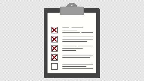 Animation footage of checklist on clipboard with boxes being ticked Видео 143646151