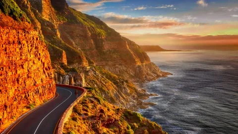 Animation in the form of the sea during sunset by the cliff Stock Footage 151490930