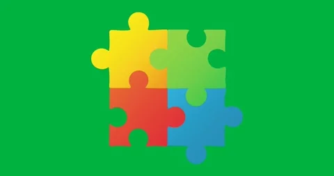 Animation of four multi coloured puzzle elements forming square Autism Awareness Stock Footage 325176897