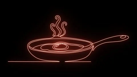 Animation of a Fried Egg in Pan Neon Continuous One Line Art Drawing Stock Footage 317947237