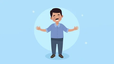 Animation of friendly middle aged man character with open arms standing on .. Video stock 338312207