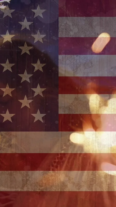 Animation of friends dancing with sparklers on beach against american flag Stock Footage 343824739