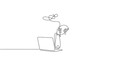 Animation frustrated person headache problem people in front of a laptop. Stock Footage 227510546