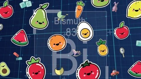 Animation of fruti, vegetables and data processing over grid Stock Footage 327196954