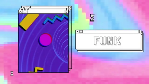 Animation of funk text and computer window screens with neon pattern background Stock Footage 265566419