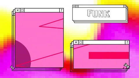 Animation of funk text and computer screens over neon pattern background Stock Footage 265566761